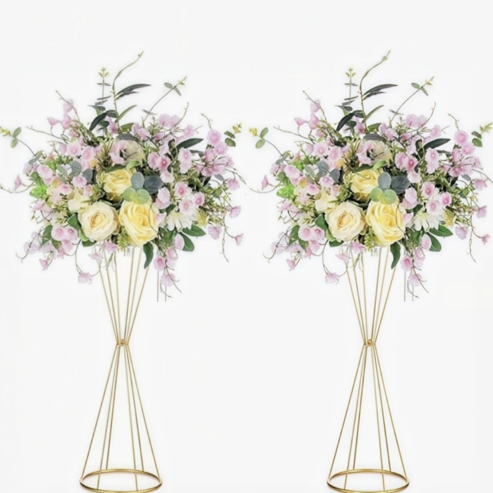 Centerpiece Vase Tall - Gold Geometric Flower Stand Modern Metal