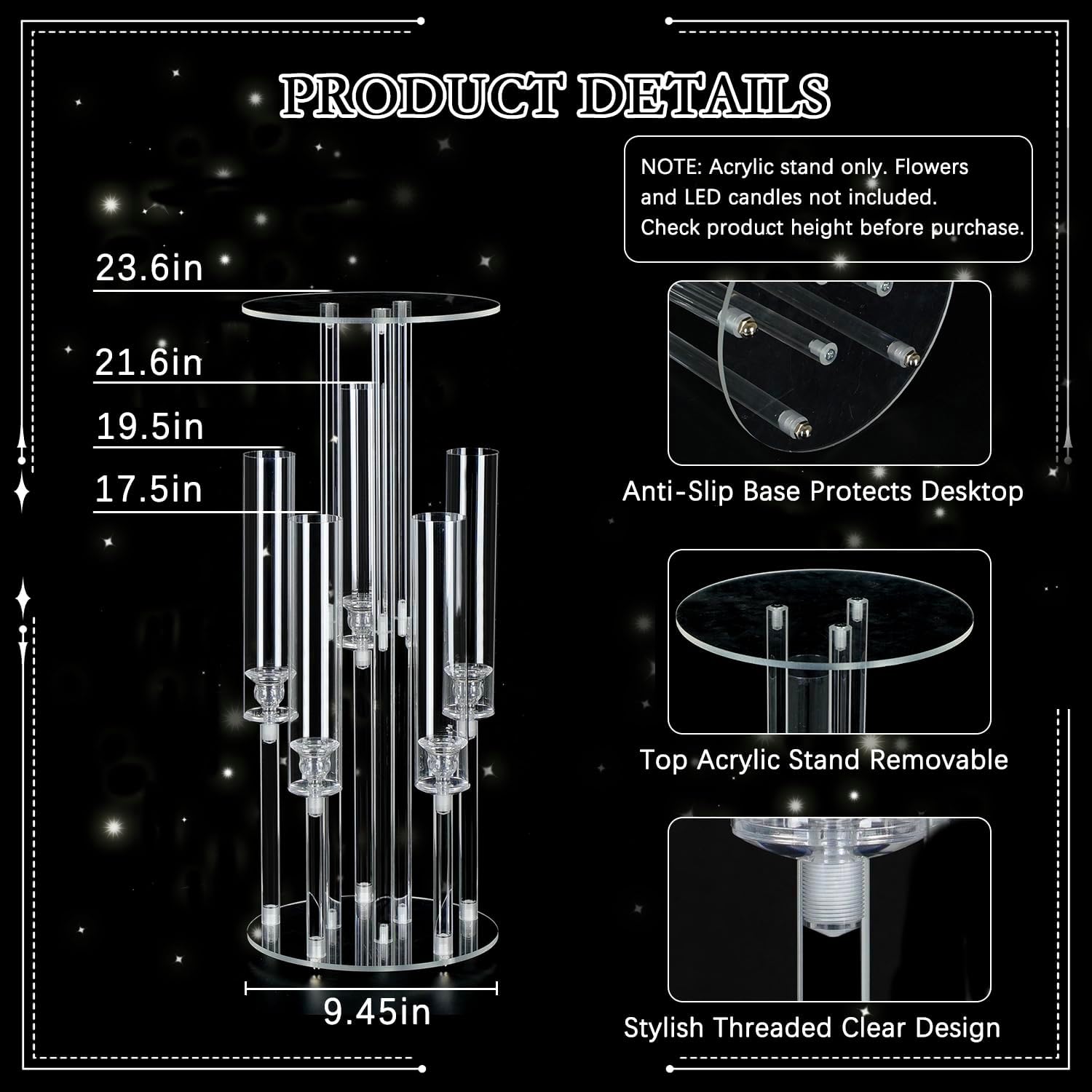 Clear 5-Arm Acrylic Candelabra - Centerpiece Vase Tall review and price