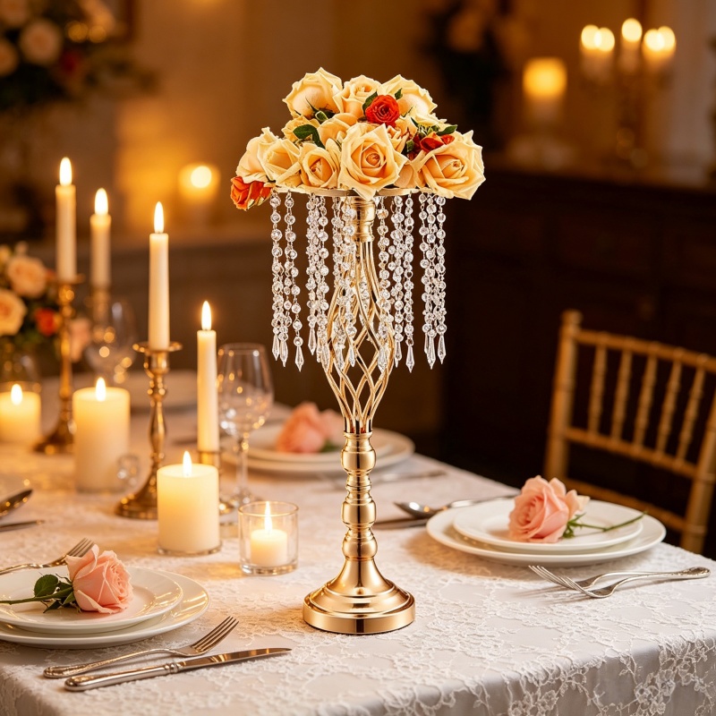 Elegant Tall Gold Crystal Flow - Centerpiece Vase Tall review and price