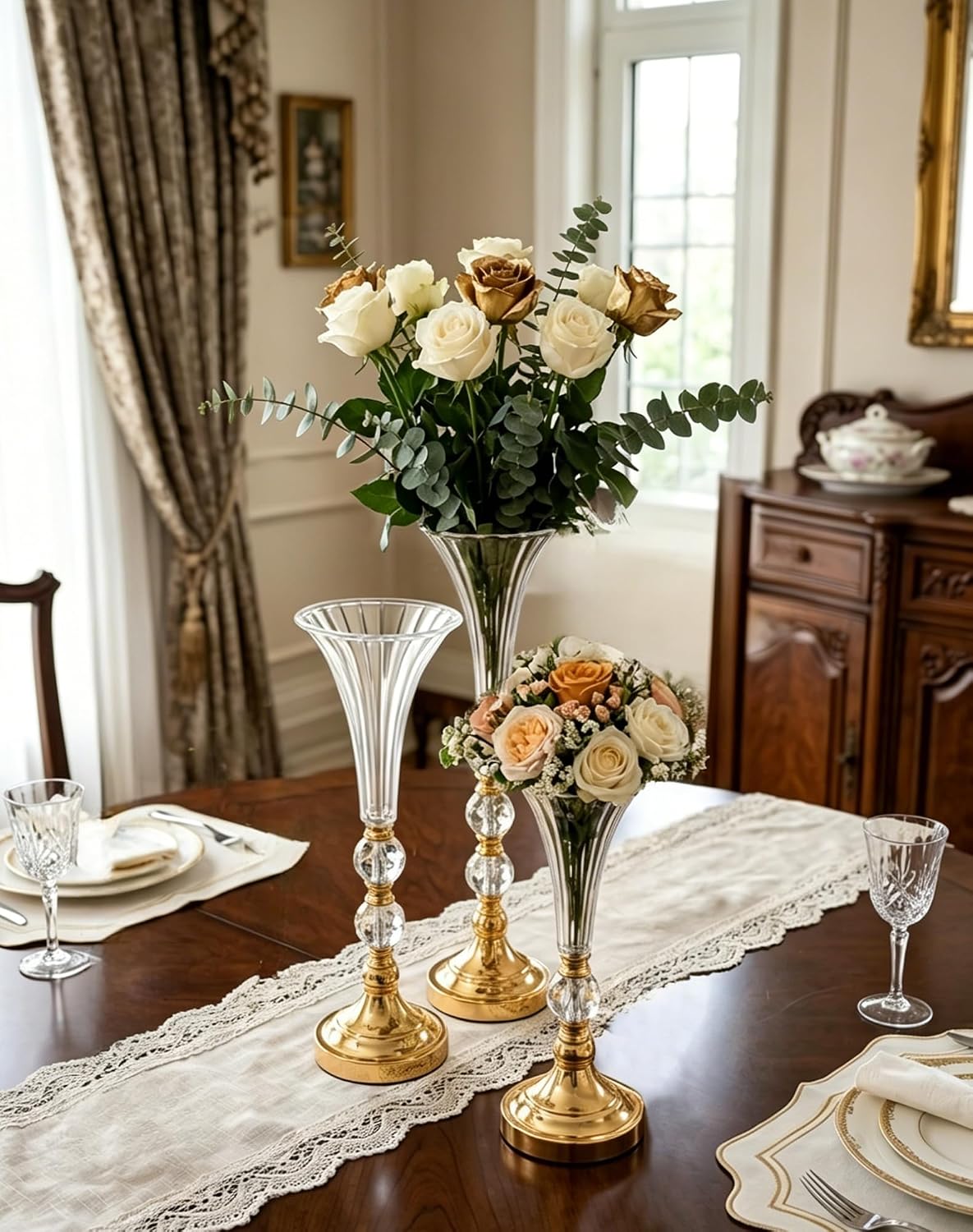 Set of 3 Gold Acrylic Trumpet  - Centerpiece Vase Tall review and price