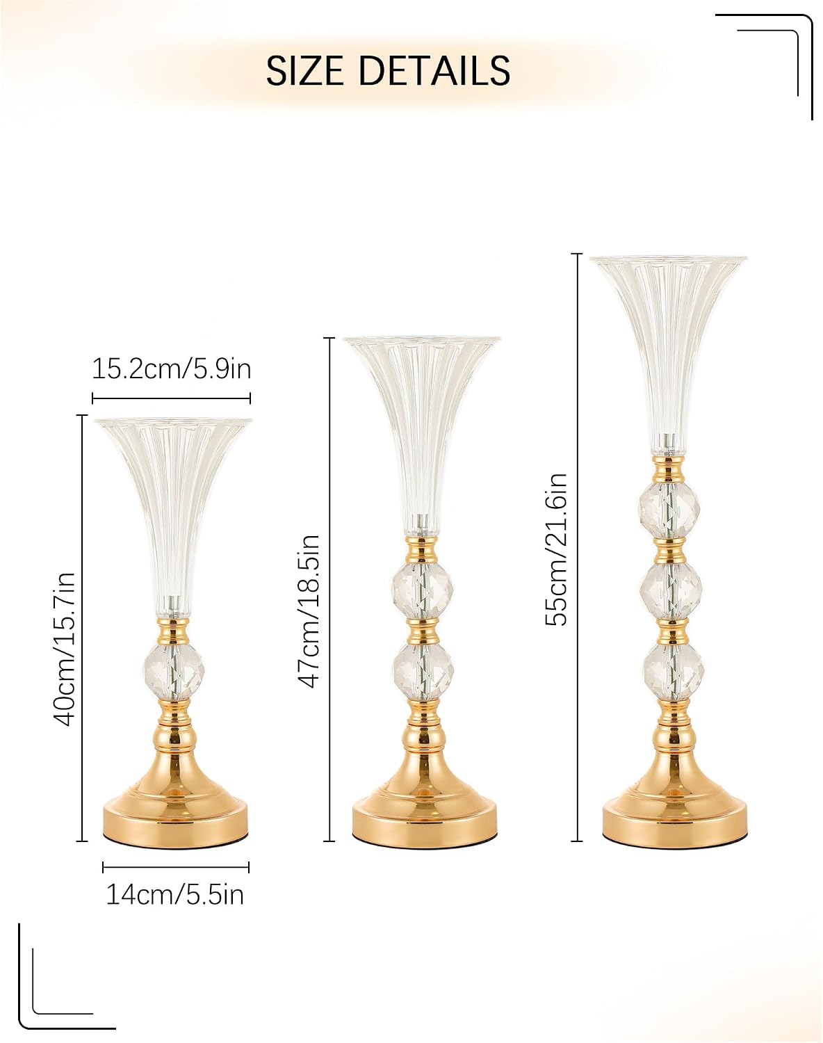 Set of 3 Gold Acrylic Trumpet  - Centerpiece Vase Tall review and price